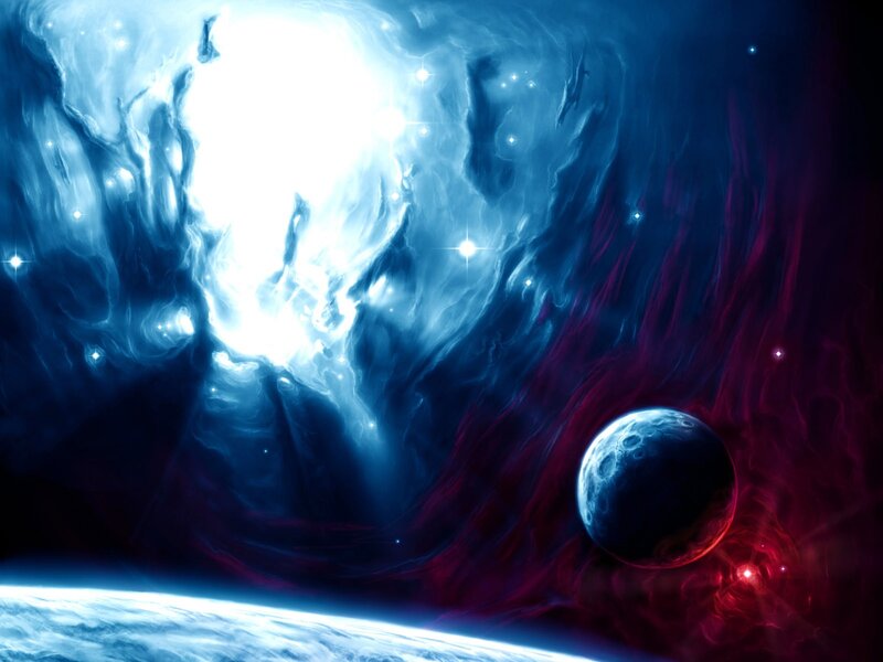 Planet in Nebula — Blue, Dramatic, Digital Art, Stars
