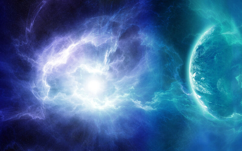 Planet in Nebula — Blue, Dramatic, Digital Art
