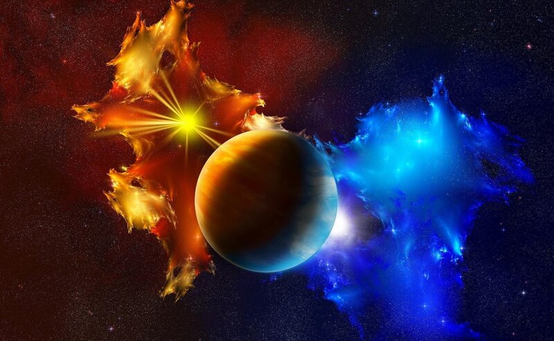 Planet in Nebula — Blue, Dramatic, Night, Digital Art, Star