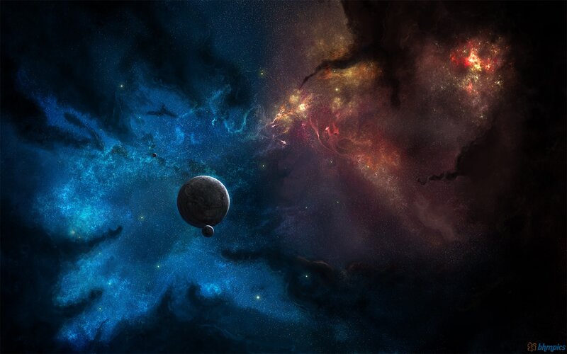 Planet in Nebula — Blue, Dramatic, Night, Digital Art