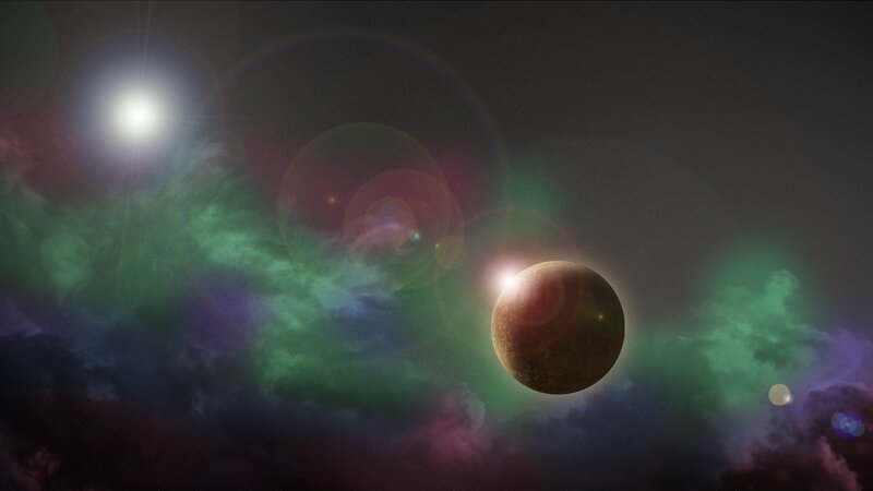 Planet in Nebula — Green, Dramatic, Night