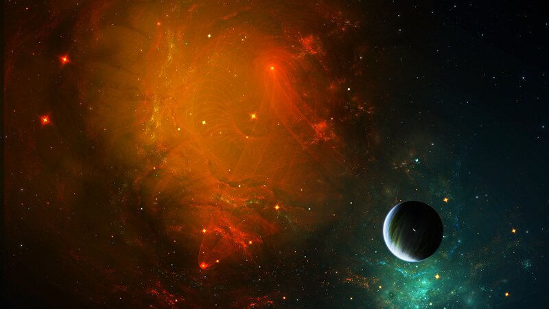 Planet in Nebula — Orange, Dramatic, Digital Art, Star, Space