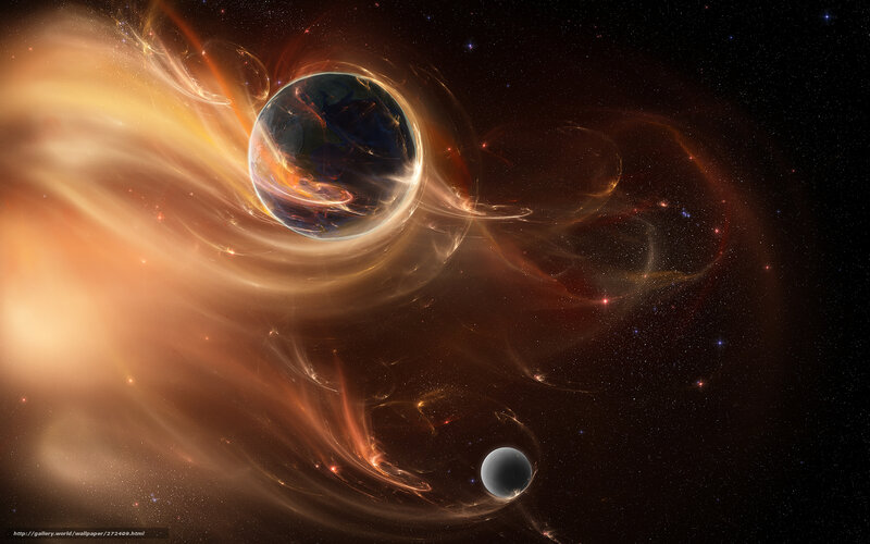 Planet in Nebula — Orange, Dramatic, Night, Digital Art, Starfield
