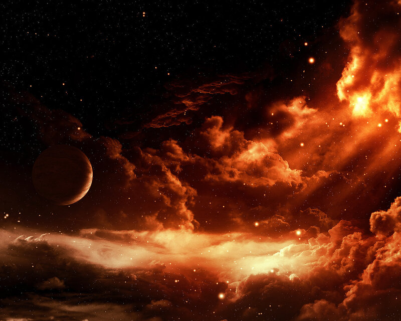 Planet in Nebula — Orange, Dramatic, Night
