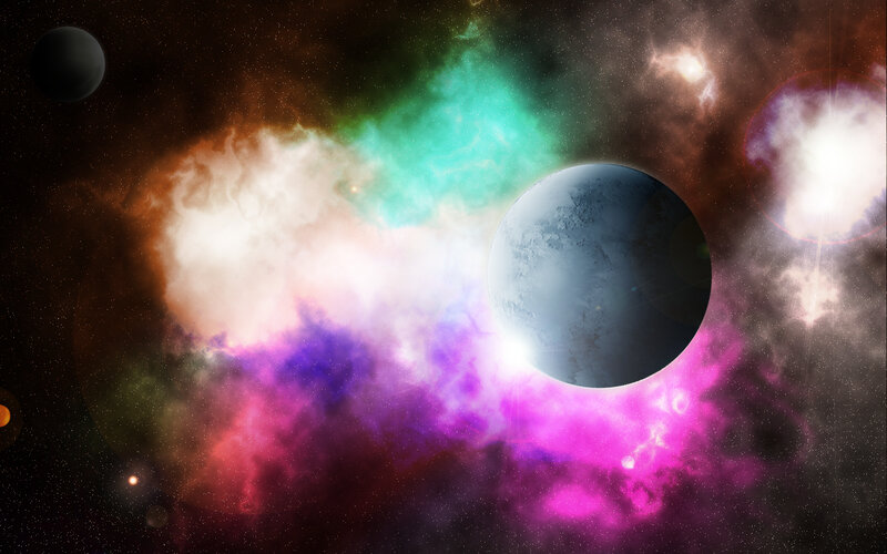Planet in Nebula — Purple, Cosmic, Digital Art, Stars, Planets, Pink