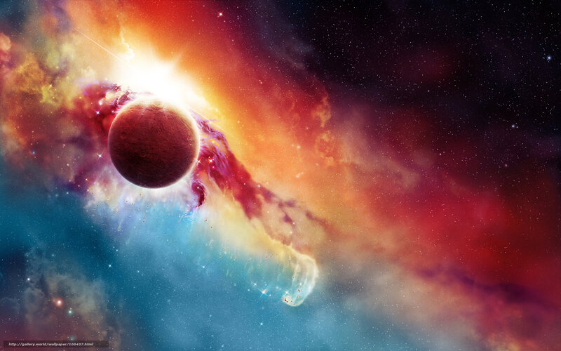 Planet in Nebula — Red, Dramatic, Digital Art, Star, Space