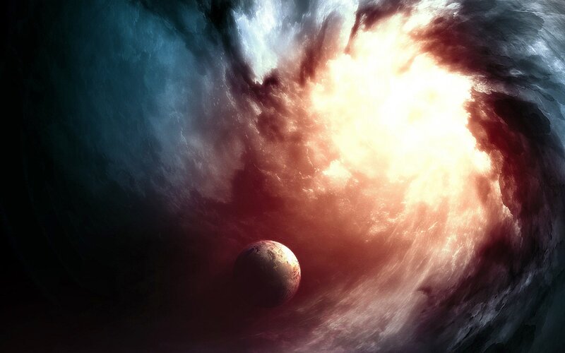 Planet in Nebula — Red, Dramatic, Digital Art, Star