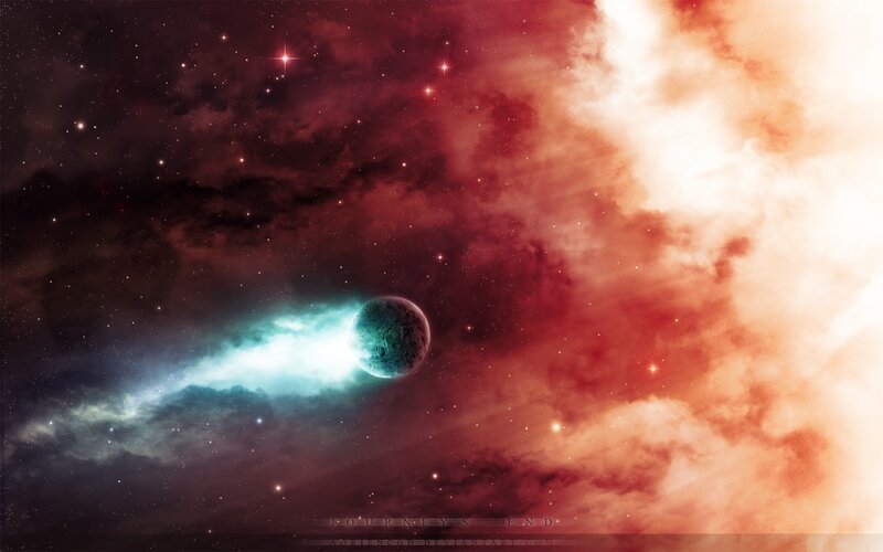 Planet in Nebula — Red, Dramatic, Digital Art, Stars, Space