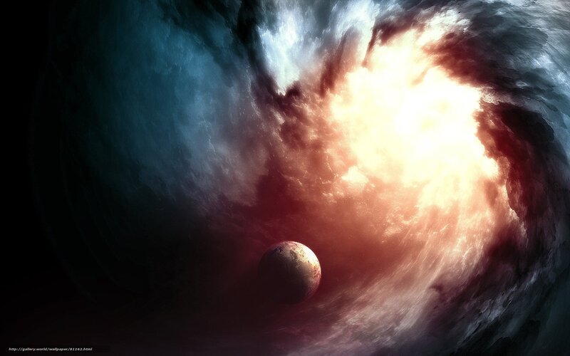 Planet in Nebula — Red, Dramatic, Digital Art