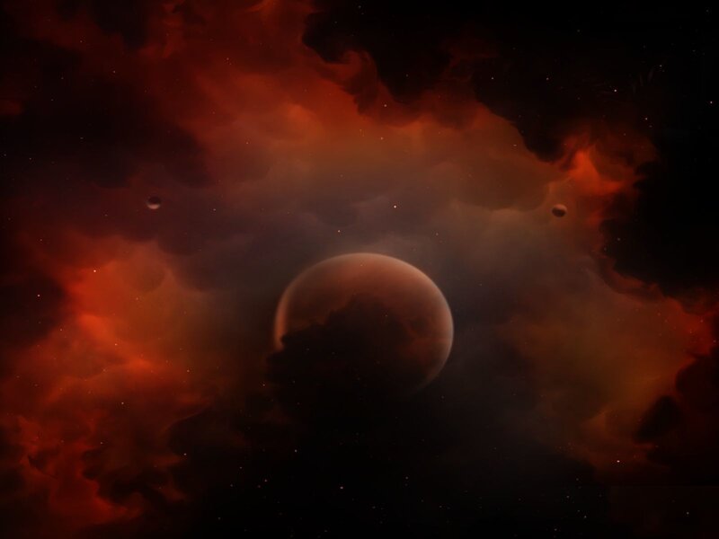 Planet in Nebula — Red, Dramatic, Night, Digital Art, Stars