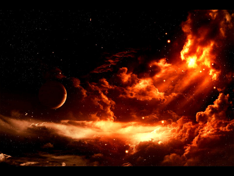 Planet in Nebula — Red, Dramatic, Night, Digital Art