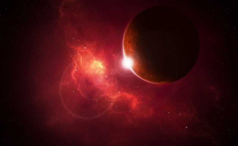 Planet in Nebula — Red, Dramatic