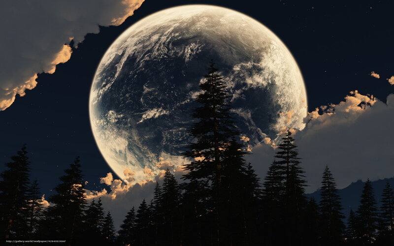 Planet in Night Sky — Blue, Dramatic, Digital Art