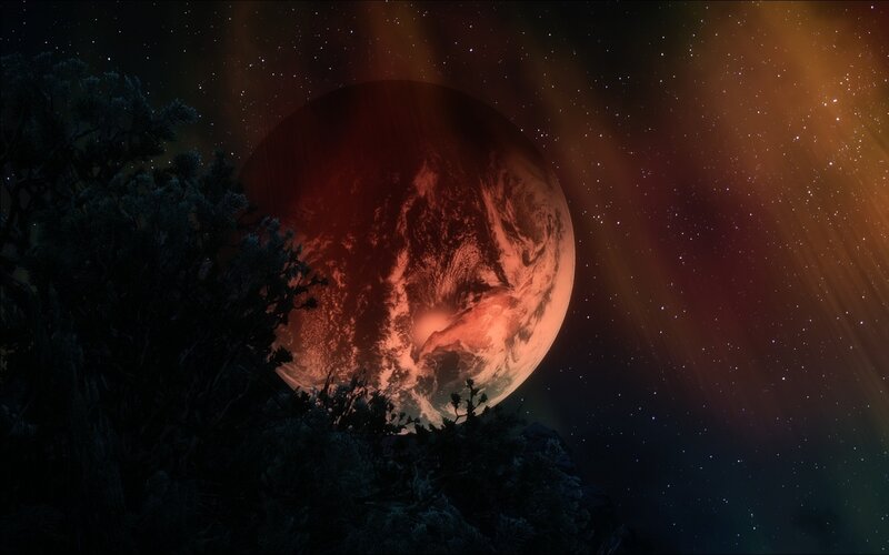 Planet in Night Sky — Red