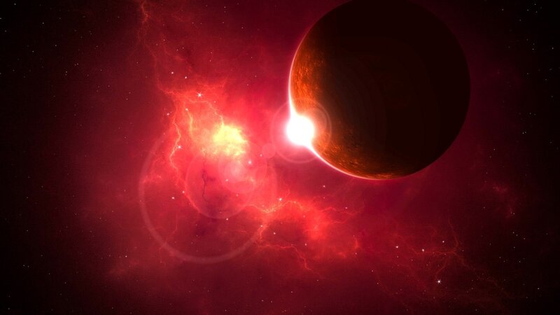 Planet in Red Nebula