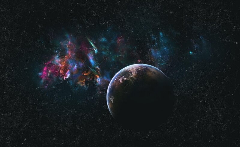 Planet in Space — Black, Cosmic, Digital Art, Nebula