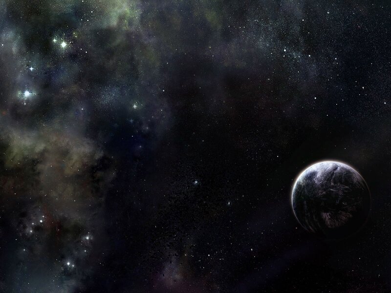 Planet in Space — Black, Cosmic, Digital Art, Stars, Nebula, Blue, White