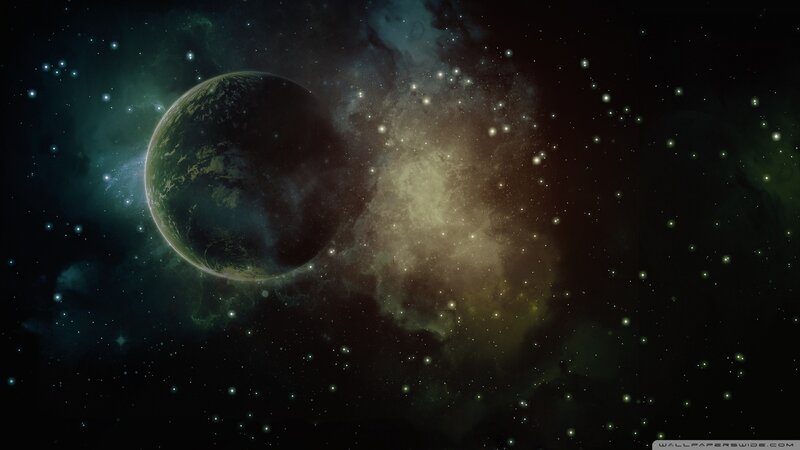 Planet in Space — Black, Cosmic, Digital Art, Stars, Nebula