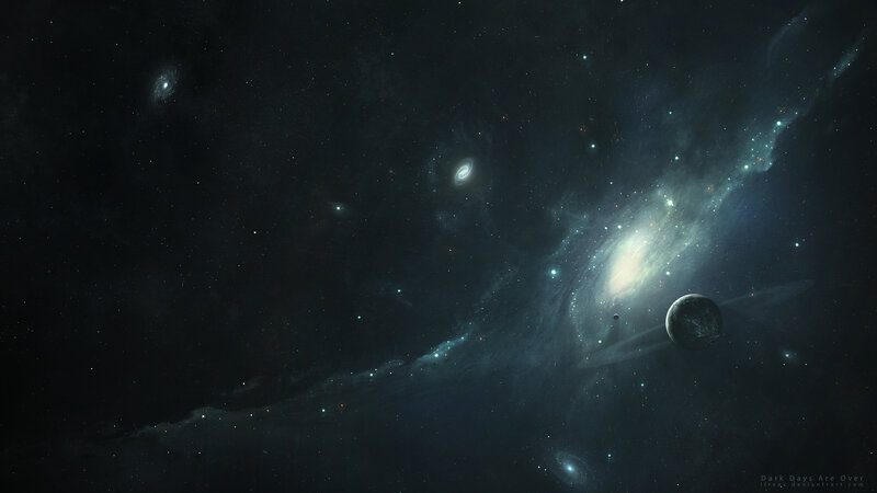 Planet in Space — Black, Cosmic, Digital Art
