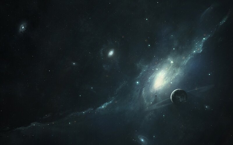 Planet in Space — Black, Cosmic, Night, Digital Art, Galaxy