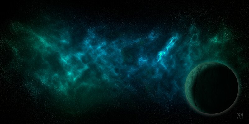 Planet in Space — Black, Cosmic, Night, Digital Art, Nebula