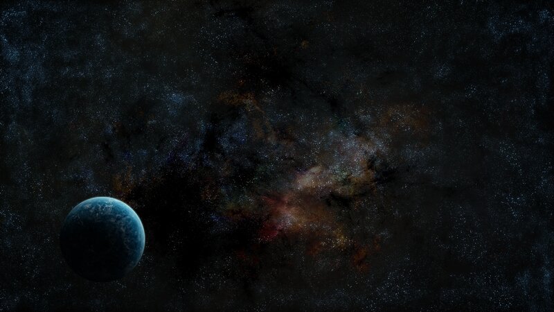 Planet in Space — Black, Cosmic, Night, Digital Art, Stars, Nebula, Blue, Brown