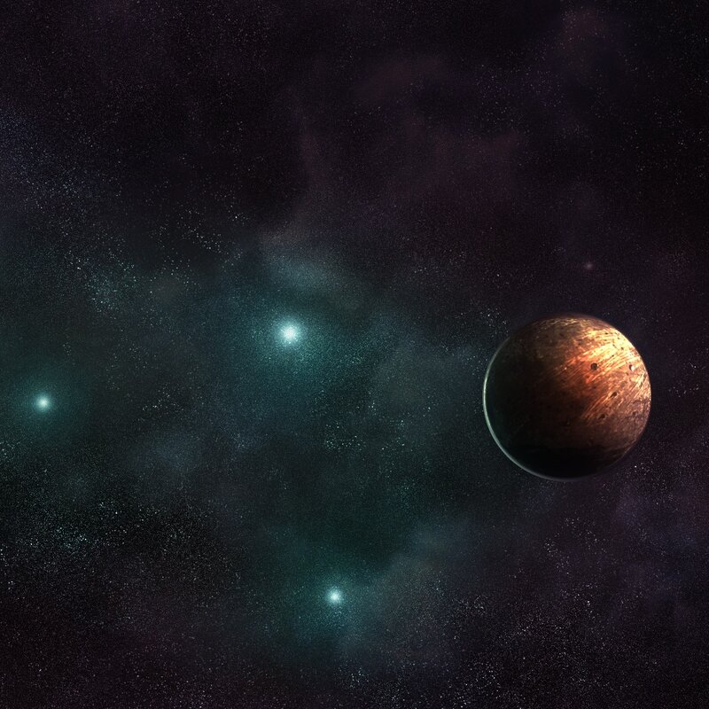 Planet in Space — Black, Cosmic, Night, Digital Art, Stars, Nebula, Green, Brown