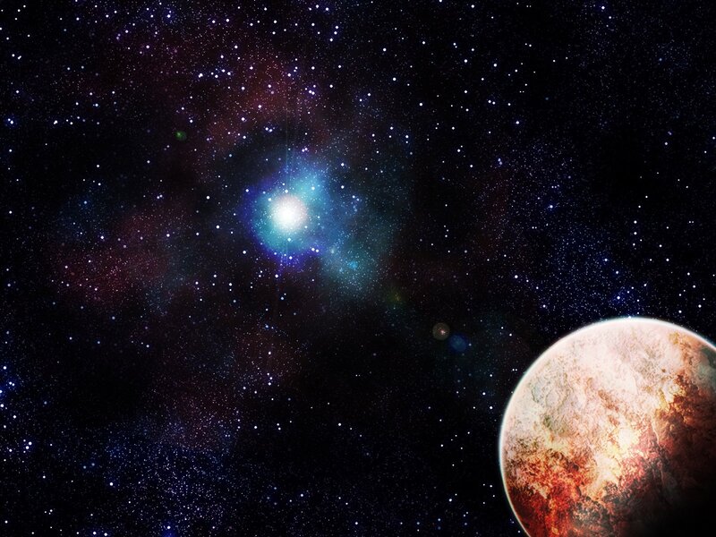 Planet in Space — Black, Cosmic, Night, Digital Art, Stars