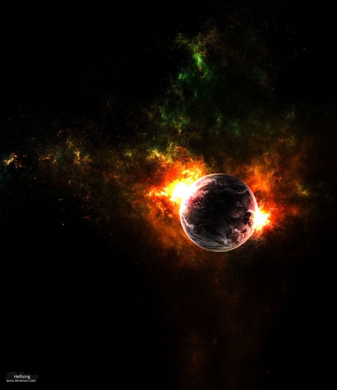 Planet in Space — Black, Dramatic, Digital Art, Star, Nebula