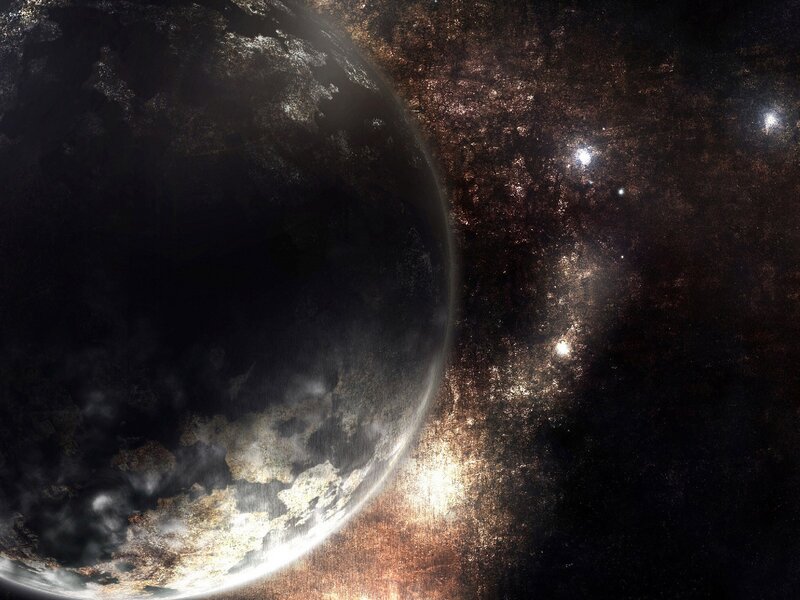 Planet in Space — Black, Dramatic, Digital Art, Stars, Galaxy
