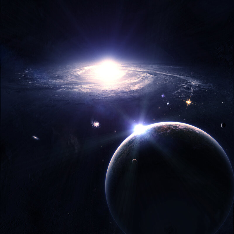 Planet in Space — Black, Dramatic, Night, Digital Art, Galaxy