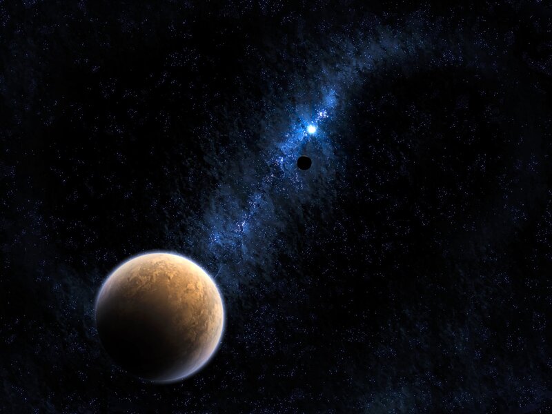 Planet in Space — Black, Dramatic, Night, Digital Art, Star, Galaxy, Moon