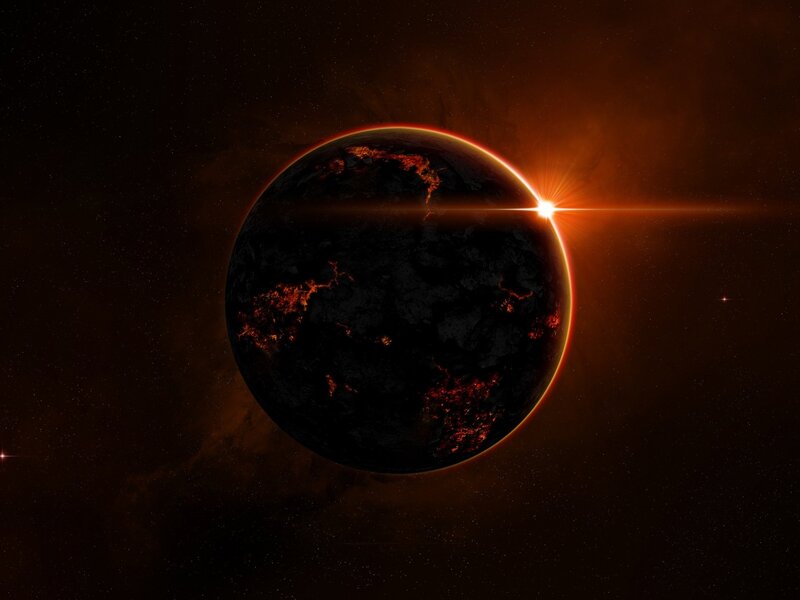 Planet in Space — Black, Dramatic, Night, Digital Art, Star