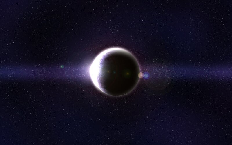 Planet in Space — Black, Dramatic, Night, Digital Art, Stars, Light Beam