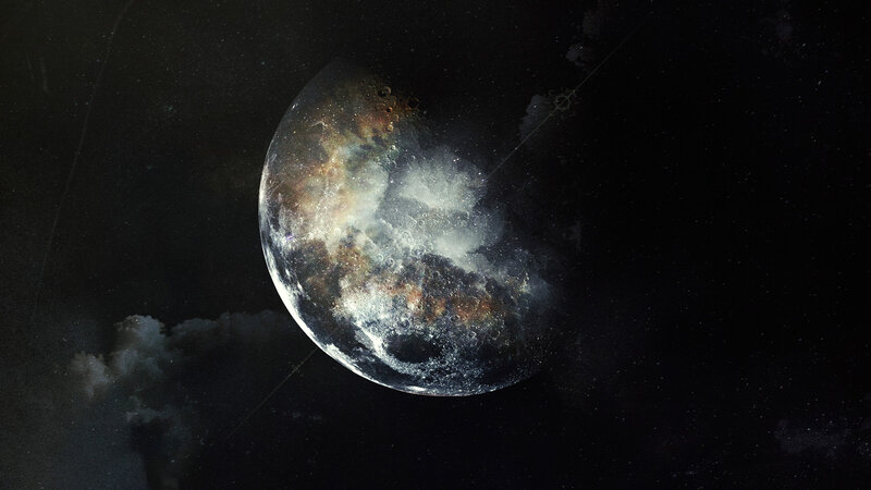 Planet in Space — Black, Dramatic, Night, Digital Art, Stars, Spacecraft