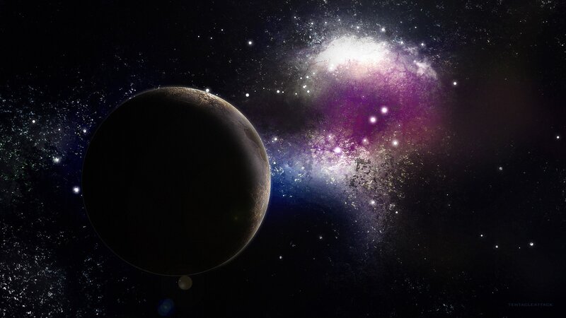 Planet in Space — Black, Dramatic, Night, Digital Art, Stars