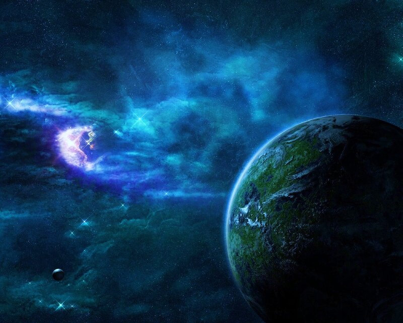 Planet in Space — Blue, Cosmic, Digital Art, Star