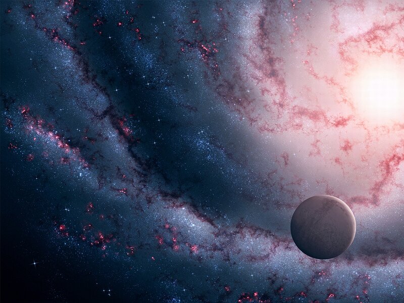 Planet in Space — Blue, Cosmic, Digital Art, Stars, Nebula