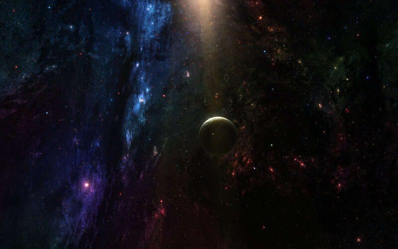 Planet in Space — Blue, Cosmic, Digital Art