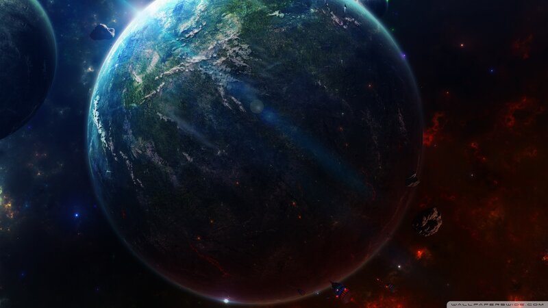 Planet in Space — Blue, Dramatic, Digital Art, Asteroids