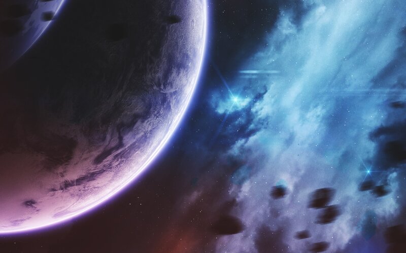 Planet in Space — Blue, Dramatic, Digital Art, Nebula, Asteroids