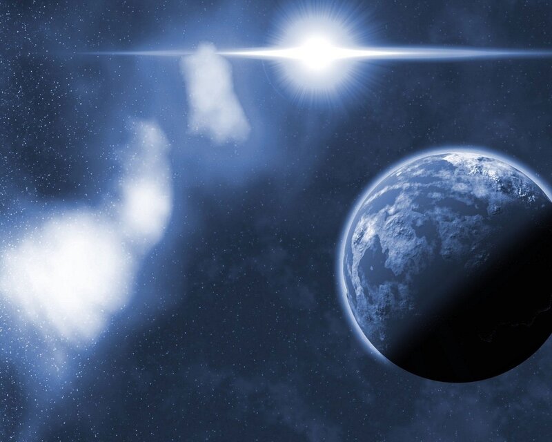 Planet in Space — Blue, Dramatic, Digital Art, Star, Nebula, White, Black