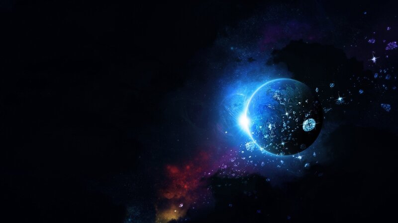 Planet in Space — Blue, Dramatic, Digital Art, Stars, Nebula, Asteroids
