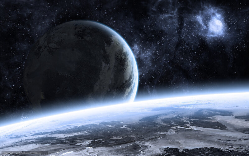 Planet in Space — Blue, Dramatic, Digital Art, Stars, Nebula, Atmosphere