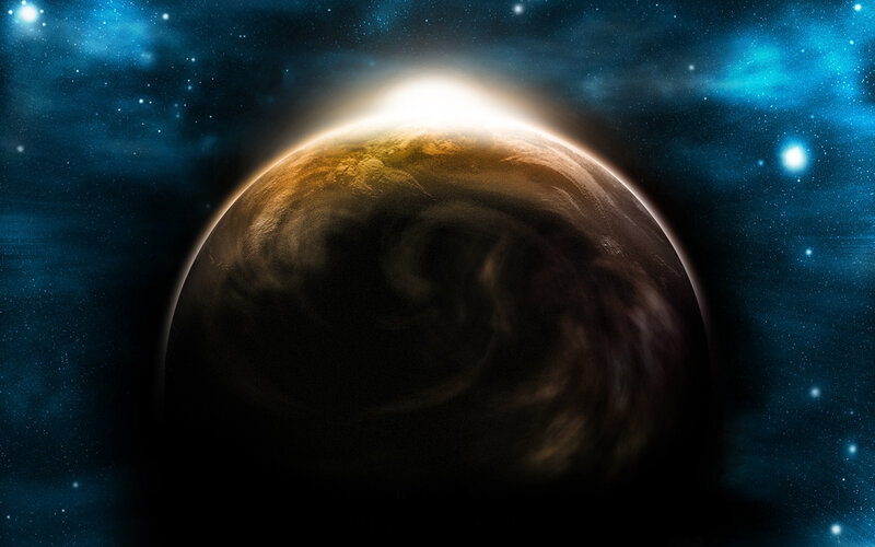 Planet in Space — Blue, Dramatic, Digital Art, Stars, Nebula, Black, Brown