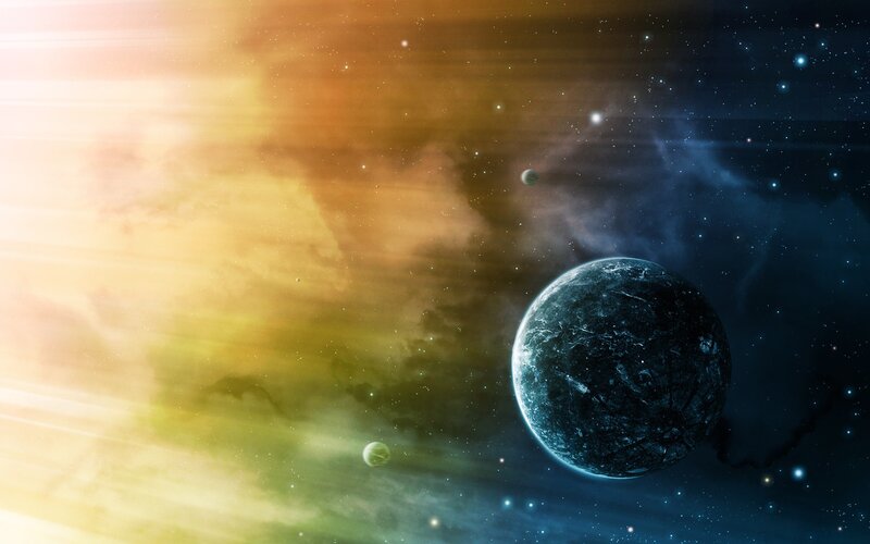 Planet in Space — Blue, Dramatic, Digital Art, Stars, Nebula, Planets