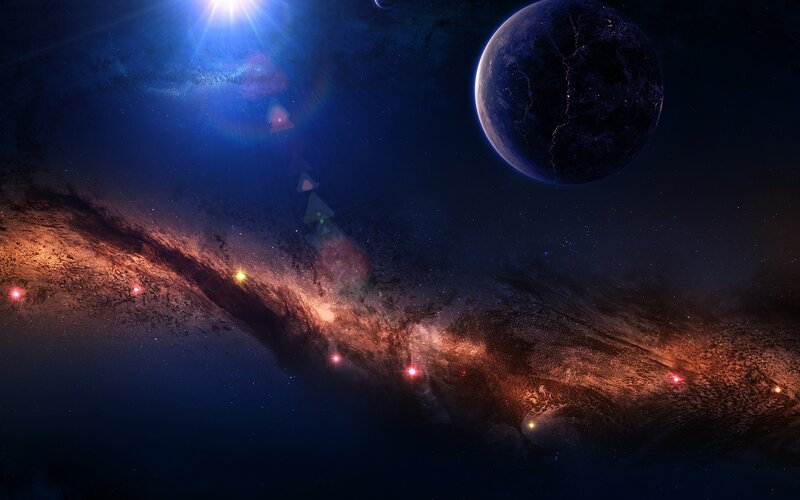 Planet in Space — Blue, Dramatic, Night, Digital Art, Star, Galaxy