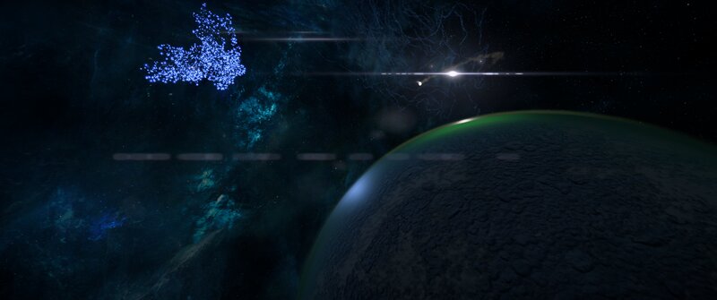 Planet in Space — Blue, Dramatic, Night, Digital Art, Star, Nebula, Spacecraft