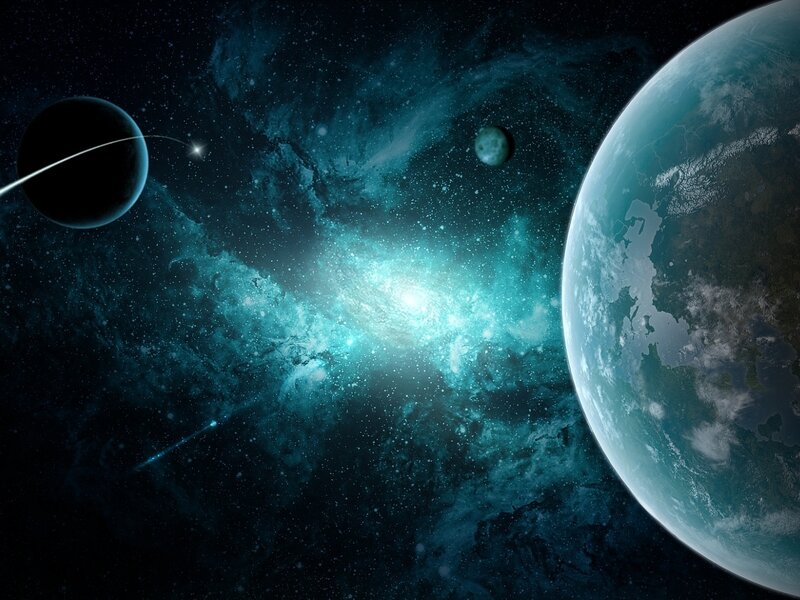 Planet in Space — Blue, Dramatic, Night, Digital Art, Star