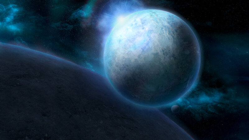 Planet in Space — Blue, Dramatic, Night, Digital Art, Starfield